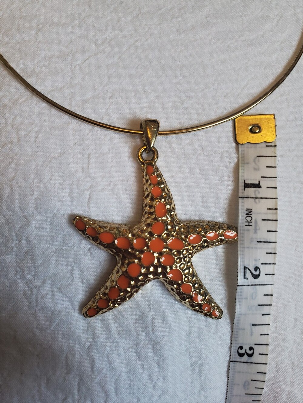 Gold-tone Starfish Pendant Choker Necklace with Gold-tone & Coral Enamel Accents - Picture 5 of 5